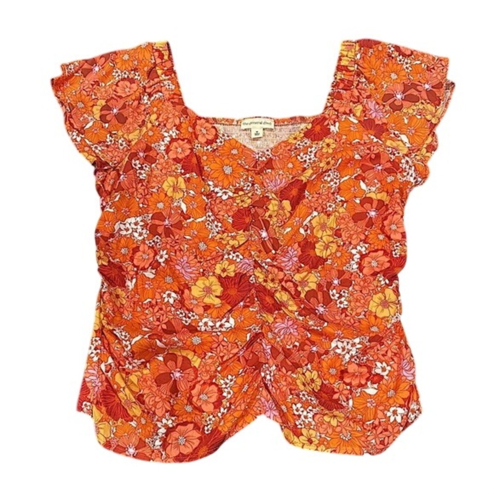 The General Good Retro Orange‎ Floral Ruched Smocked Boho Top M